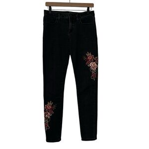 Miss Me Floral Embroidered Black Skinny Jeans Women’s Size 27 Sequins Stretch